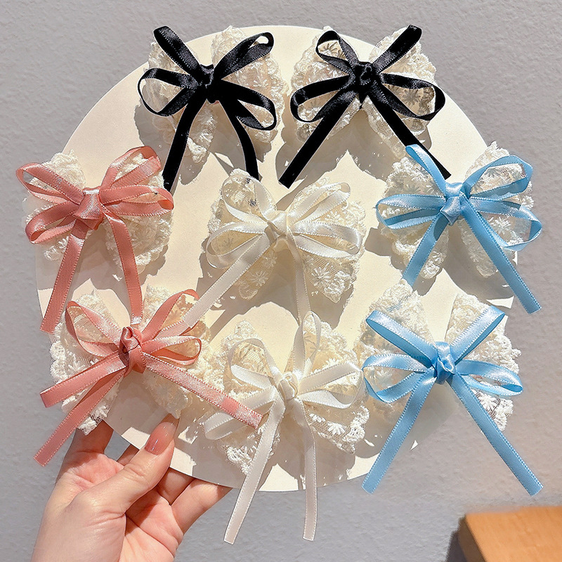 Lace Ribbon Trim - 2Pcs 우아한 레이스 보우 머리핀 여성