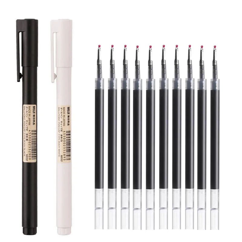 Muji Stationery Gel Pen - 0.5mm 블랙/화이트 젤 펜 블랙 잉크