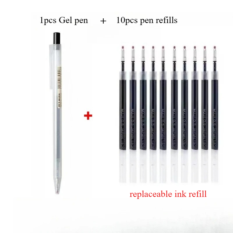 Muji Stationery Gel Pen - 10개입 프레스펜 리필과 1개입 MUJI 스타일