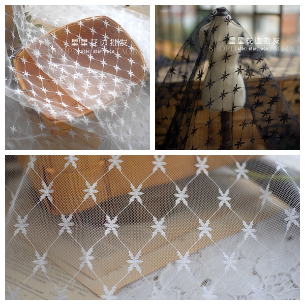 Crystal Mesh Fabric - 여아용 화이트 블랙 자카드 스타 도트