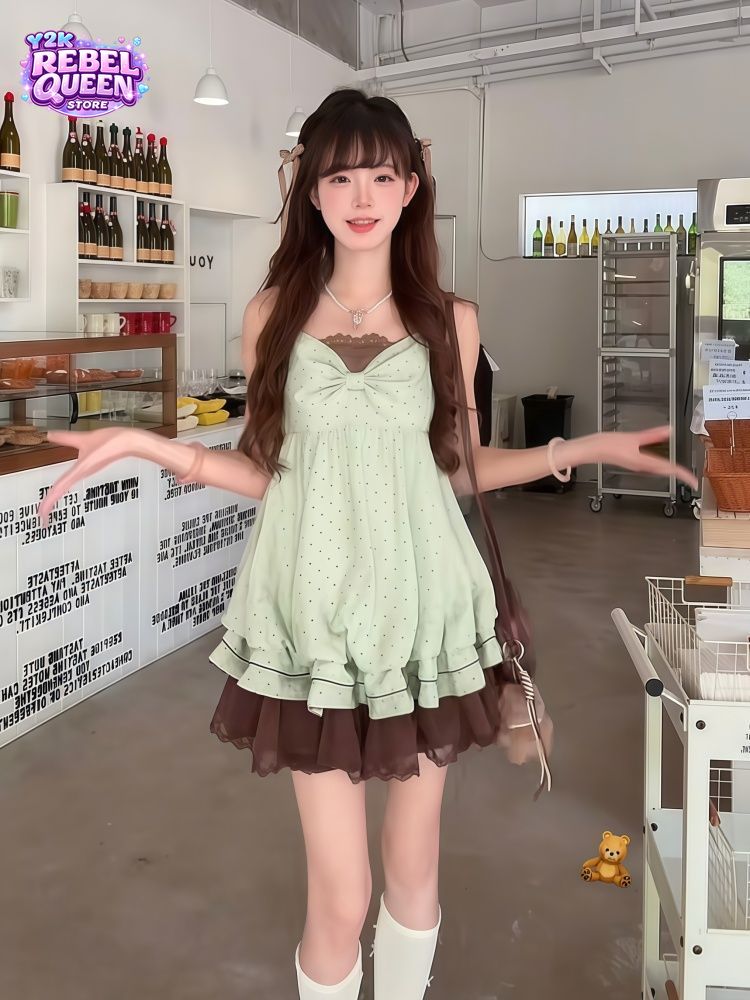 Elastic Lace Trim - 코케트 스위트 코리안 폴카 도트 캐미솔