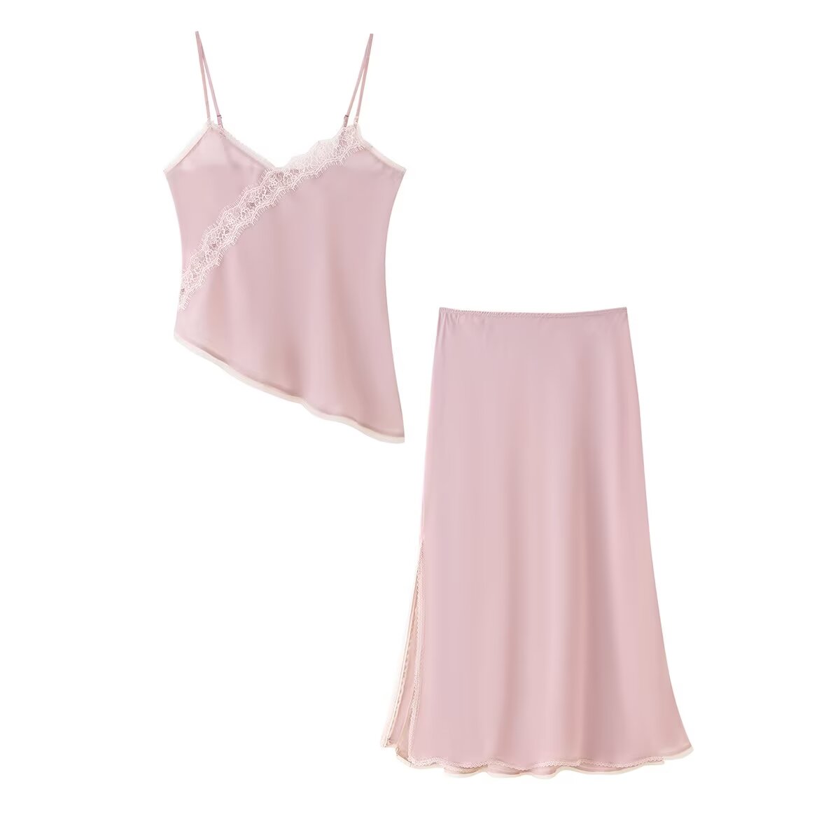 Elastic Lace Trim - 티달리프 2025 여성용 핑크 캐미 탑과