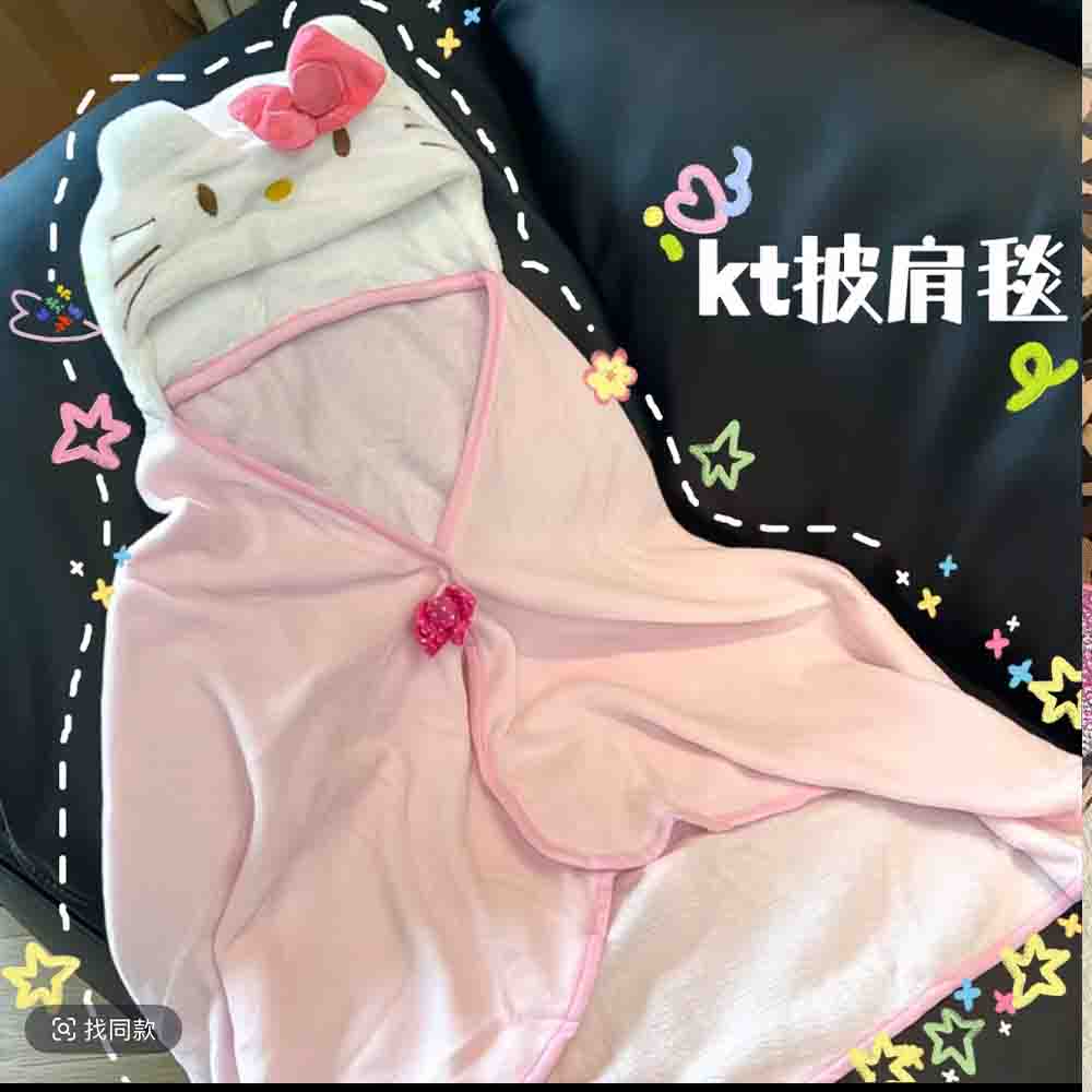 Embellish Knit - 귀여운 헬로키티 망토 숄 에어컨 담요