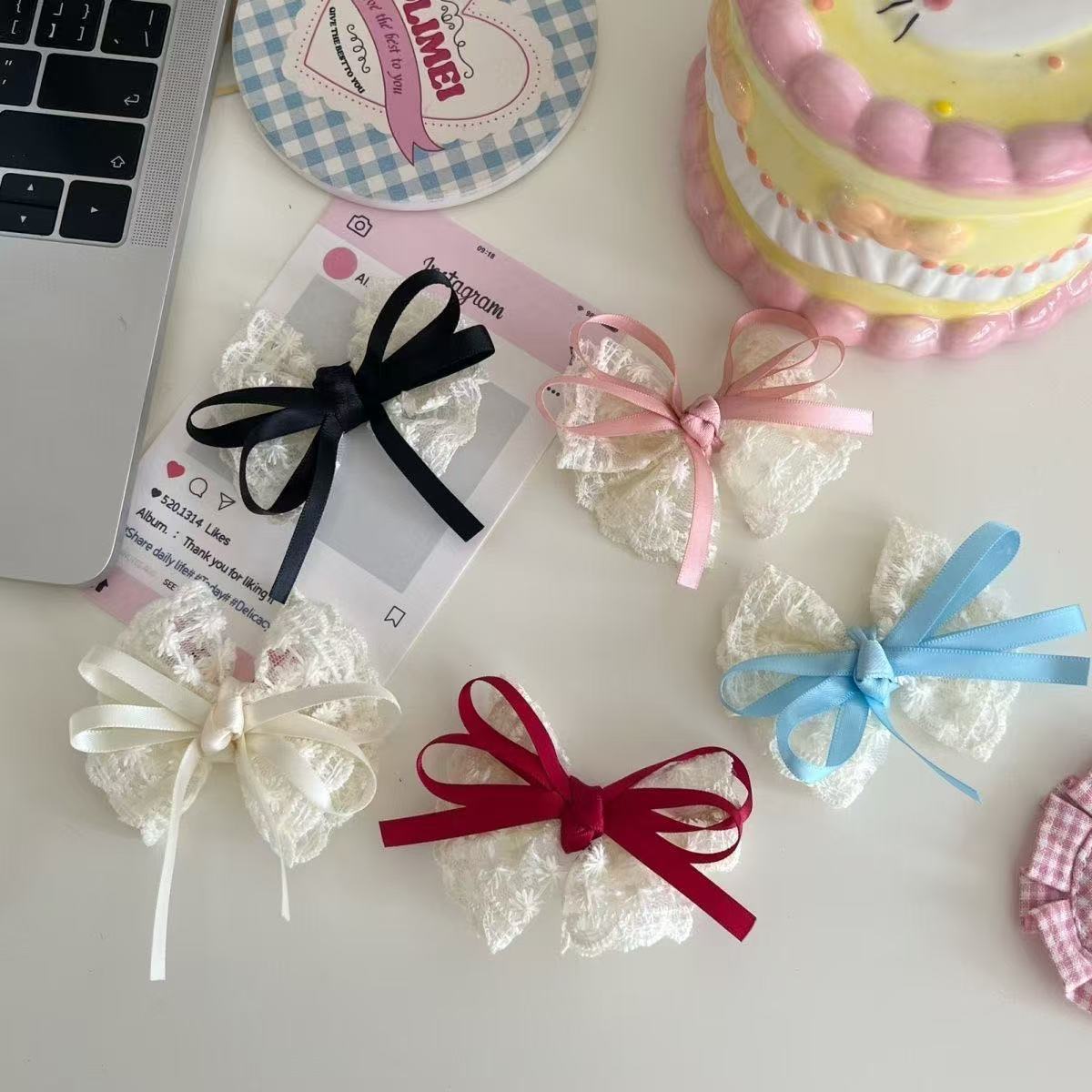 2Pcs 우아한 레이스 보우 머리핀 여성 패션 레드 리 - Lace Ribbon Trim 리뷰 및 가격