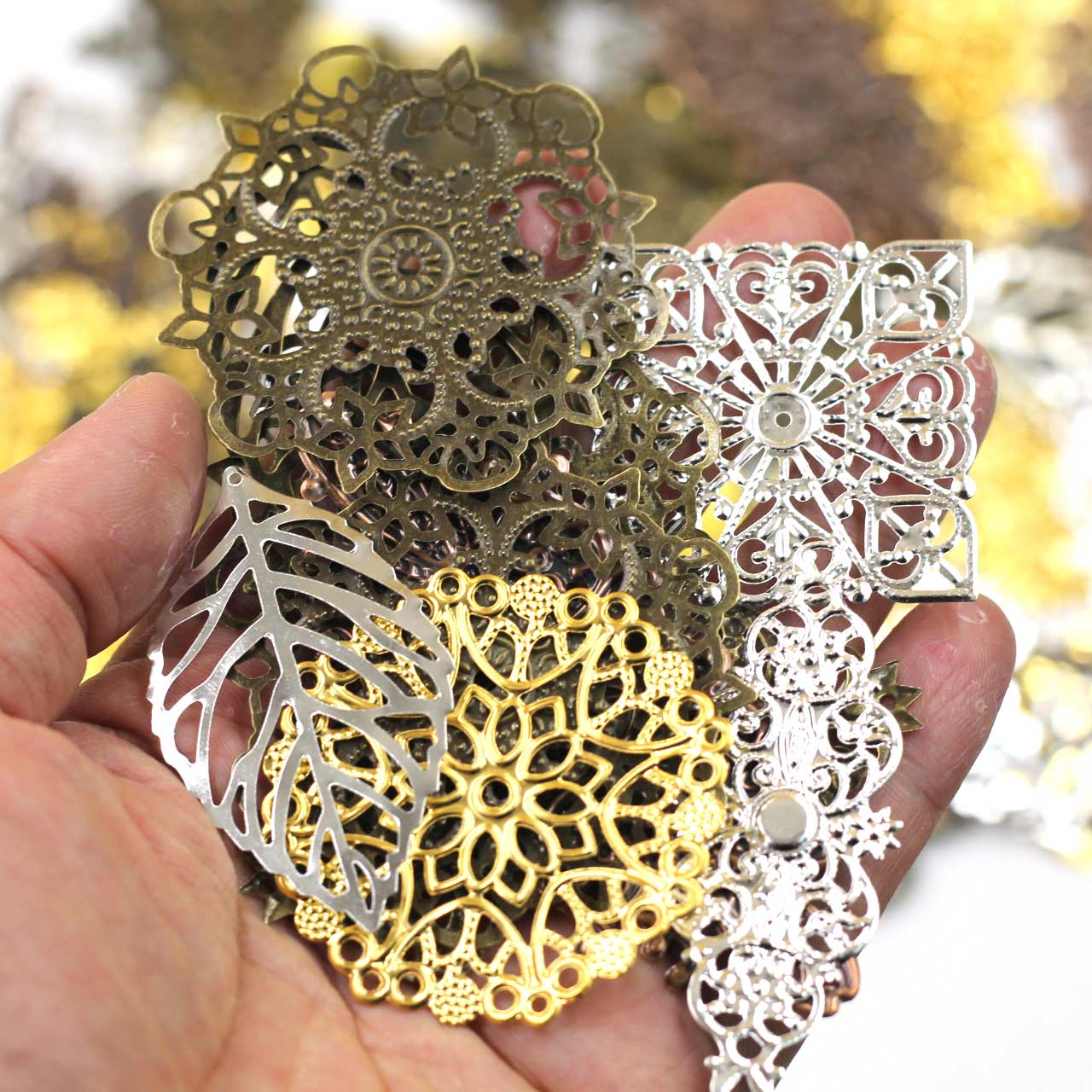 장식 커넥터 무작위 혼합 삼각형 꽃 패턴 선조 랩 합금 - Embellish Craft 리뷰 및 가격