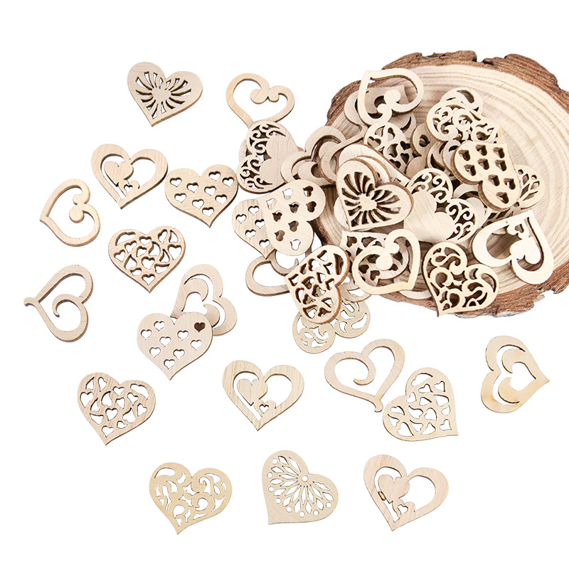 50/100pcs 빈 심장 패턴 작은 자연 나무 조각  - Embellish Craft 리뷰 및 가격