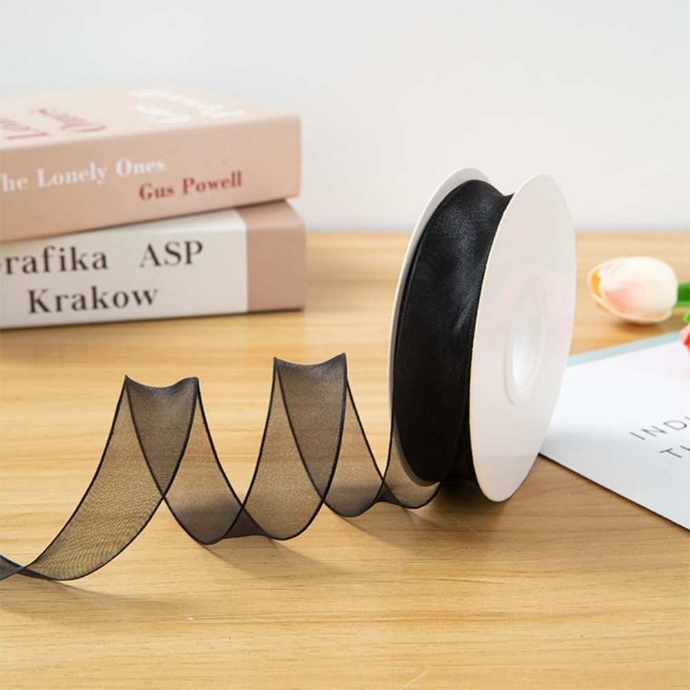 1인치 검정색 오간자 리본 유선 시어 메쉬 시폰 리본  - Organza Ribbon Spool 리뷰 및 가격
