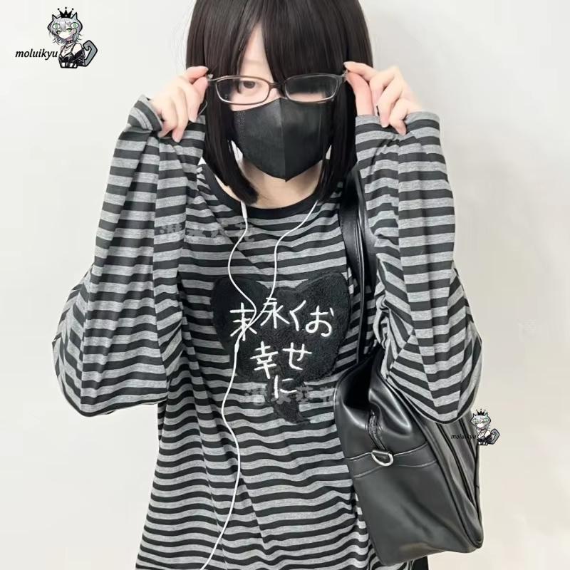 Y2K 아메리칸 펑크 빈티지 O 넥 긴팔 셔츠 올 매치 - Embellish Knit 리뷰 및 가격