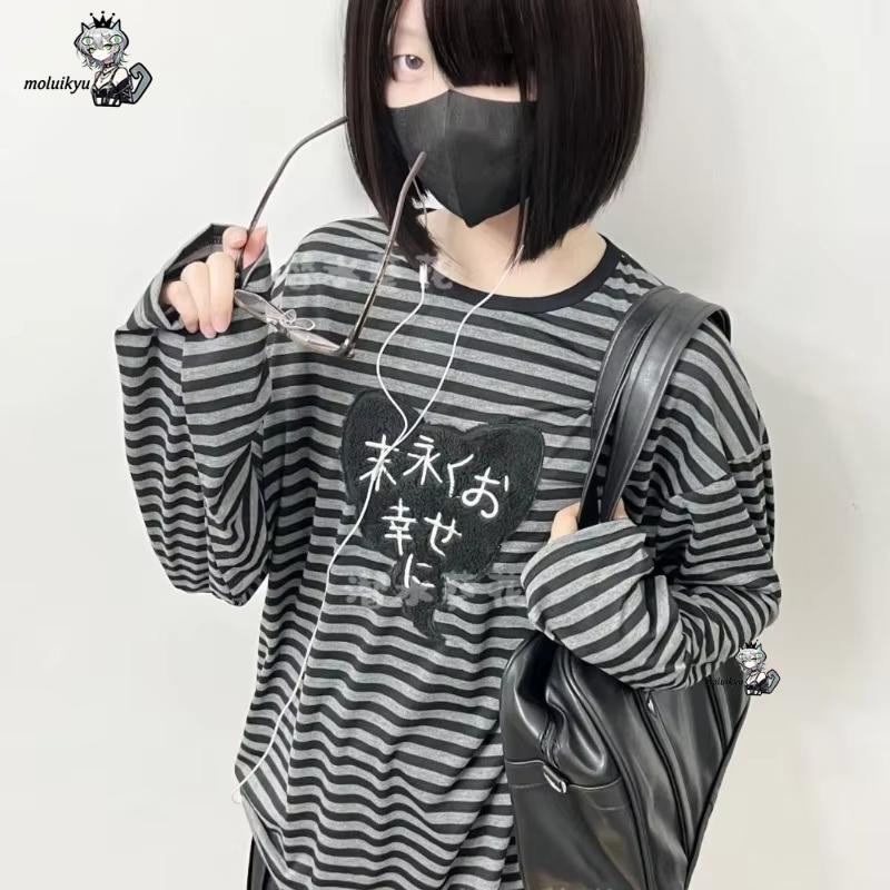 Y2K 아메리칸 펑크 빈티지 O 넥 긴팔 셔츠 올 매치 - Embellish Knit 리뷰 및 가격