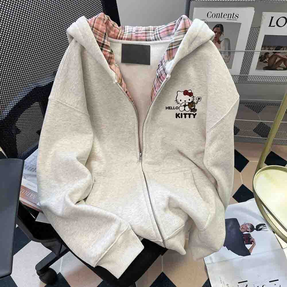 헬로 키티 여성용 후드 티셔츠 카와이 만화 학생 가을  - Embellish Knit 리뷰 및 가격