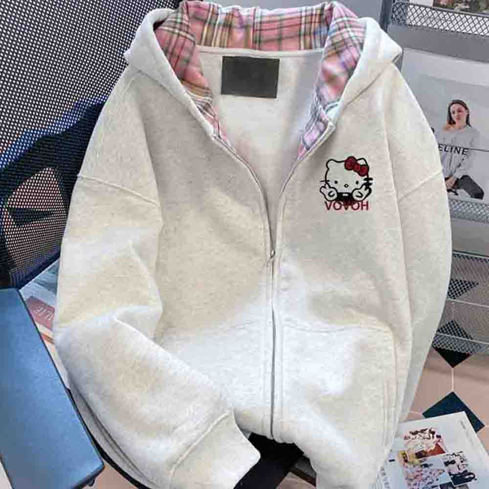 헬로 키티 여성용 후드 티셔츠 카와이 만화 학생 가을  - Embellish Knit 리뷰 및 가격