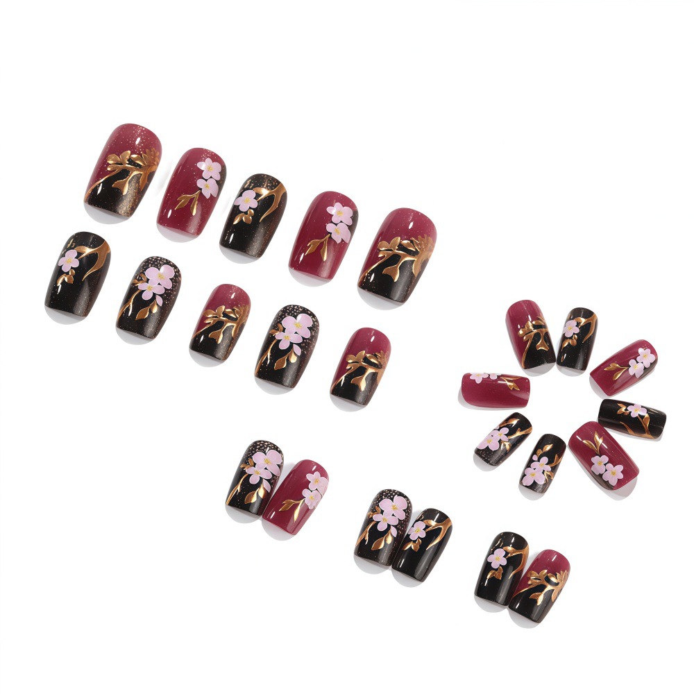 3D 금도금 가짜 손톱 중간 사각형 모양 봄 여름 꽃무 - Embroidery Embellishments 리뷰 및 가격
